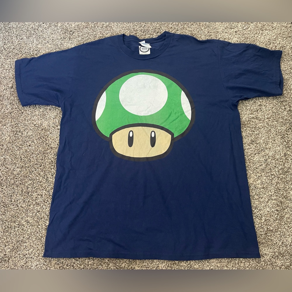 Men’s Nintendo 1Up Green Mushroom Super Mario T-Shirt Navy Size XL